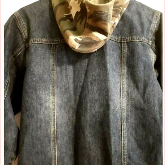 MacGear Denim & Camo Jean Jacket Size S Trucker Hooded Pockets - Picture 3 of 6